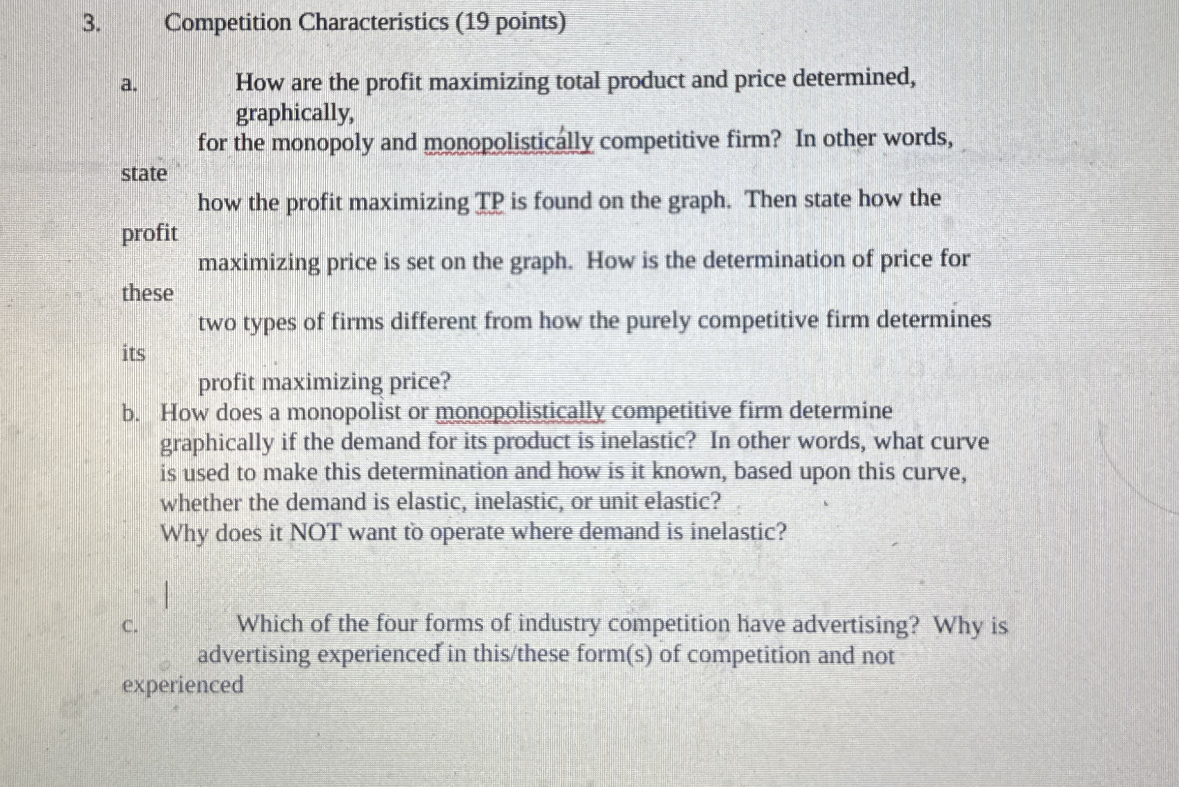 Competition Characteristics ( 1 9 points ) a .