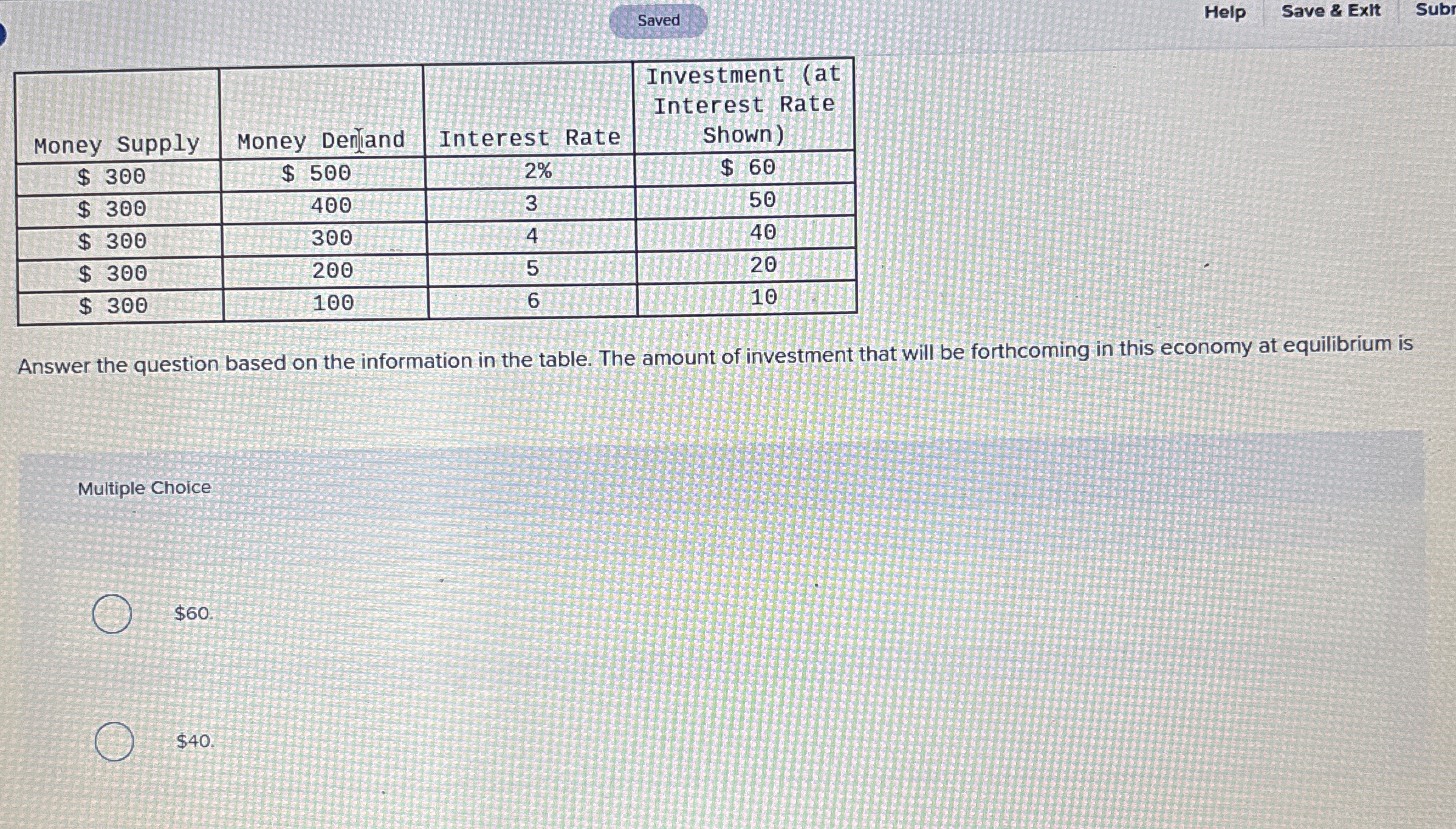 Saved Help Save & Exlt Subr \ table [ [ Money
