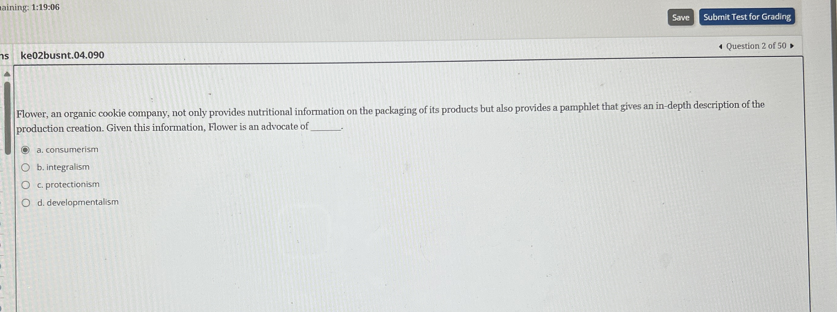 aining: 1 : 1 9 : 0 6 Submit Test for Grading ke