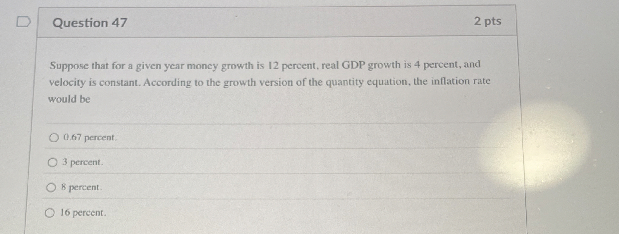 Question 4 7 2 pts Suppose that for a given year