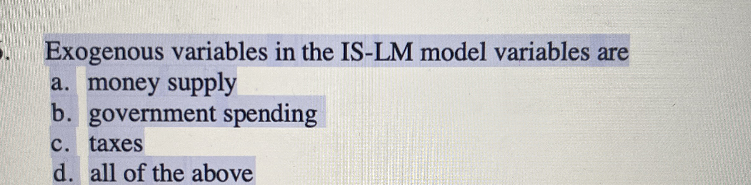 Exogenous variables in the IS - LM model