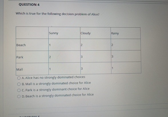 QUESTION 4 Which is true for the following
