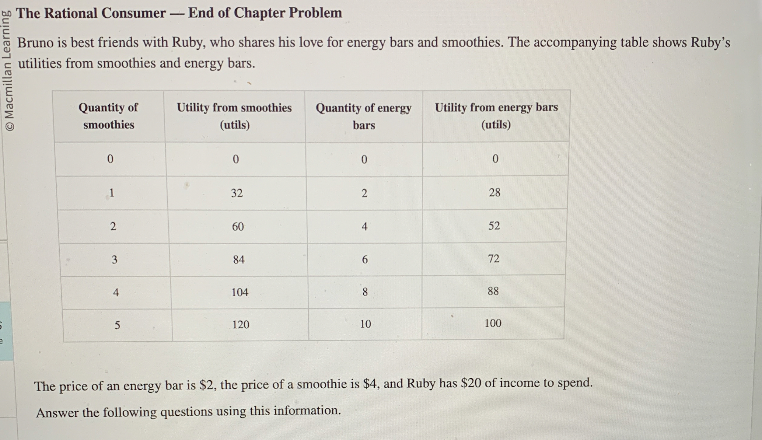 The Rational Consumer - End of Chapter Problem