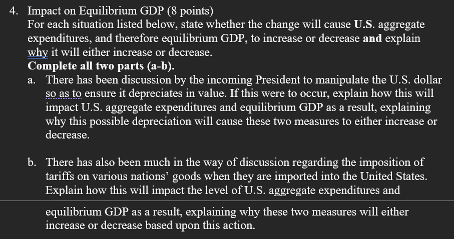 4 . Impact on Equilibrium GDP ( 8 points ) For