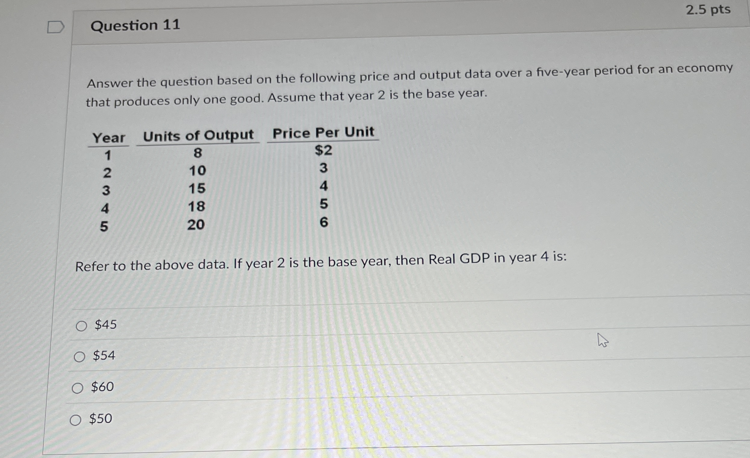 Question 1 1 2 . 5 pts Answer the question based