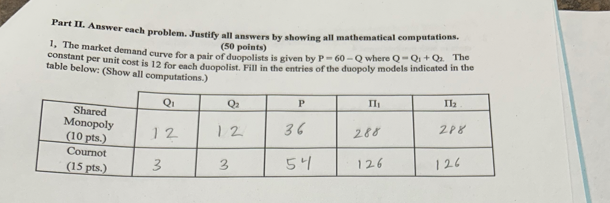Part II . Answer each problem. Justify all