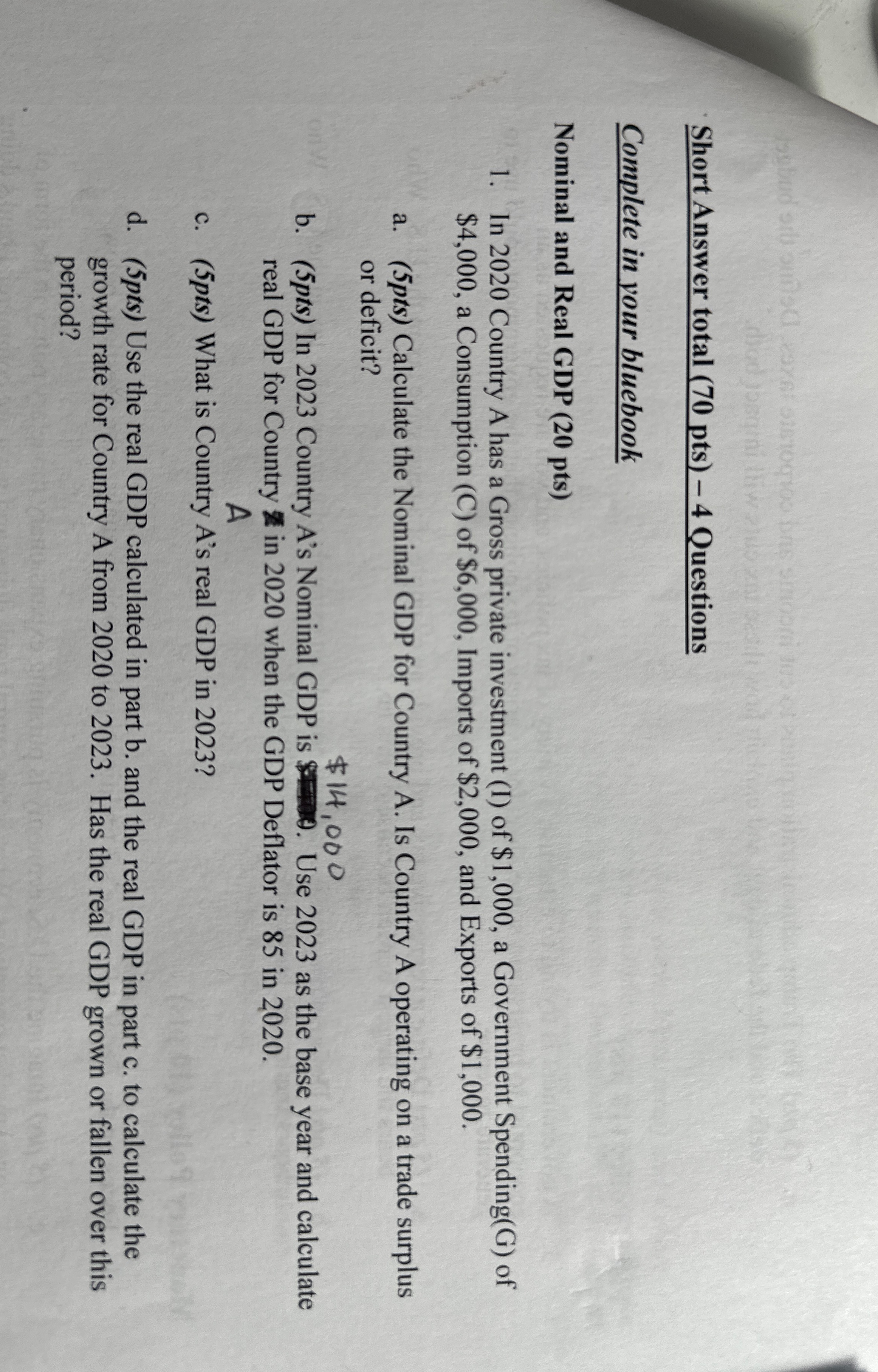 Short Answer total ( 7 0 pts ) - 4 Questions