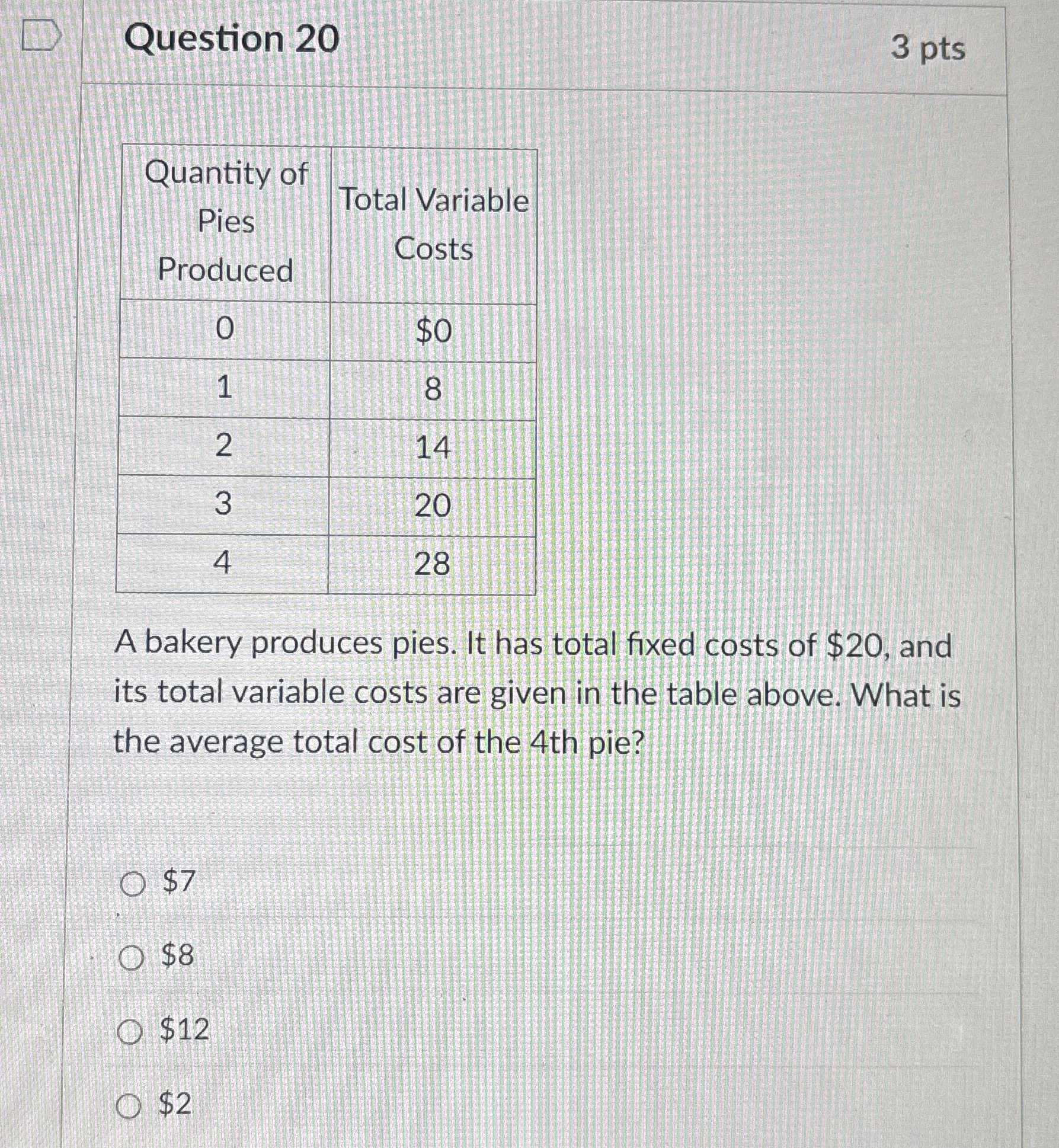 Question 2 0 3 pts \ table [ [ \ table [ [