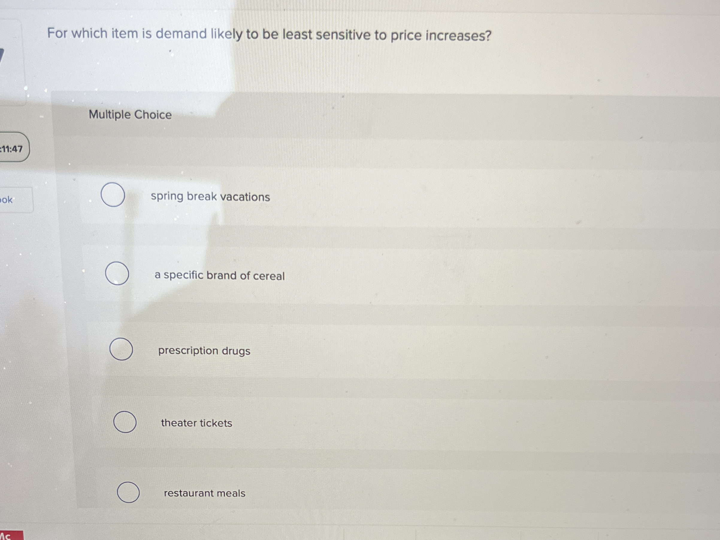 For which item is demand likely to be least