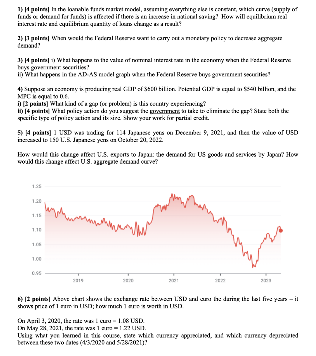 1 ) [ 4 points ] In the loanable funds market