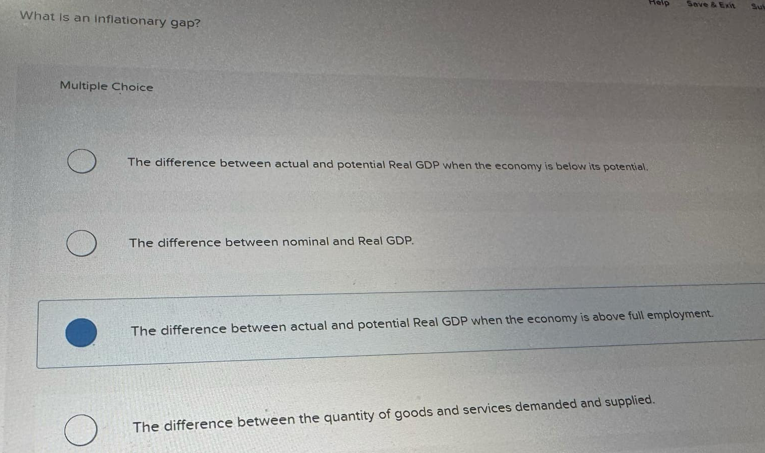 What is an inflationary gap? Multiple Choice The