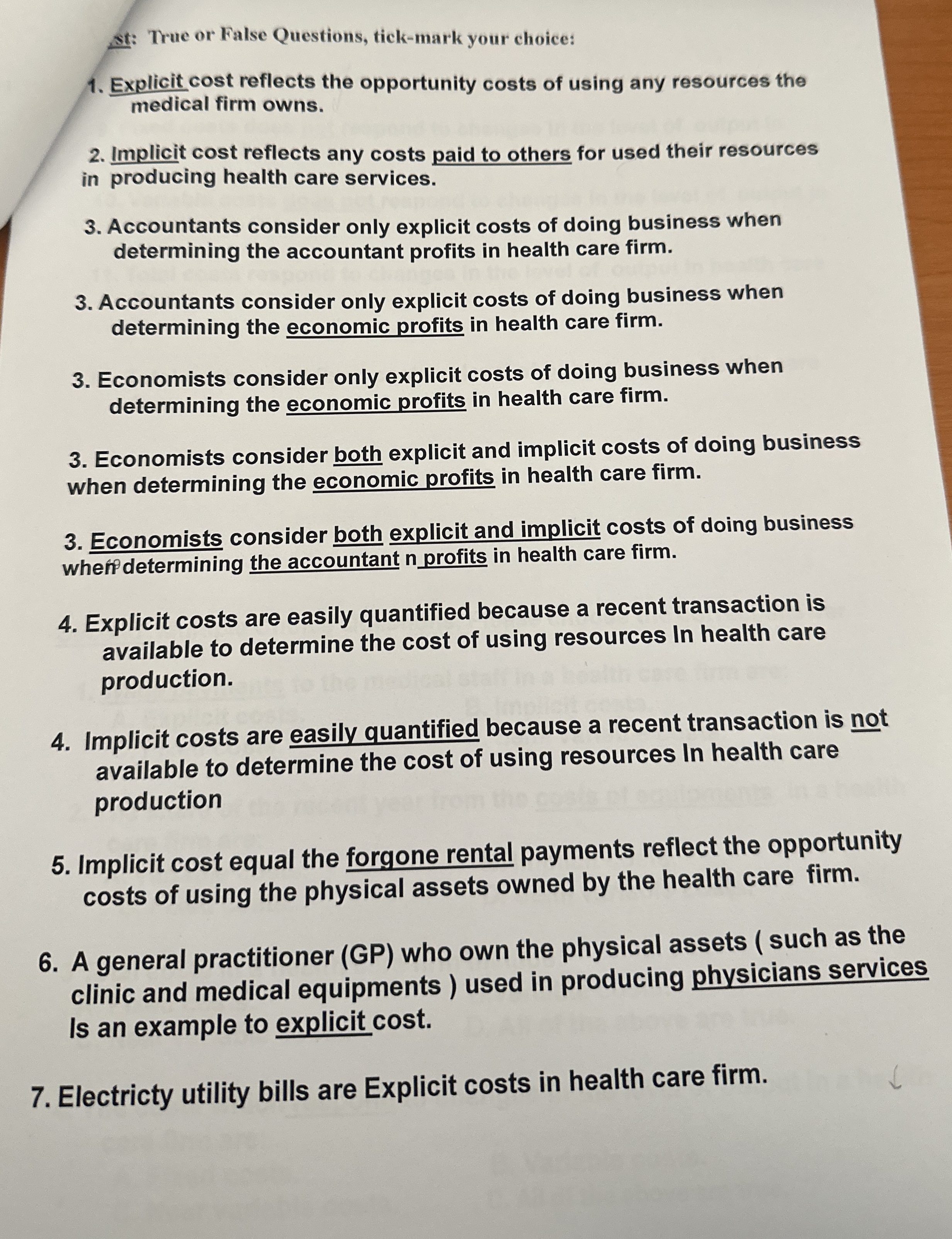 st: True or False Questions, tick - mark your