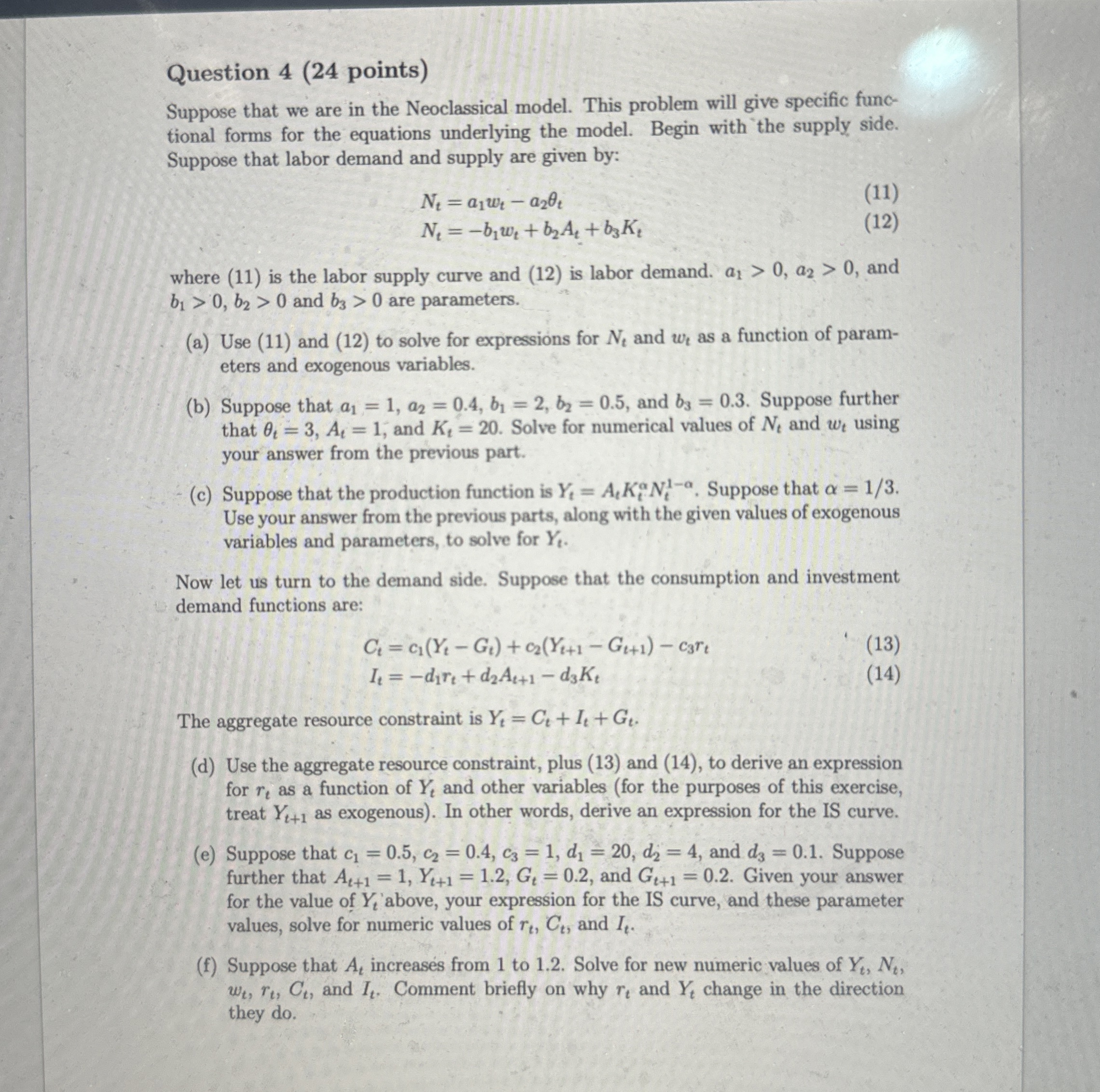 Question 4 ( 2 4 points ) Suppose that we are in
