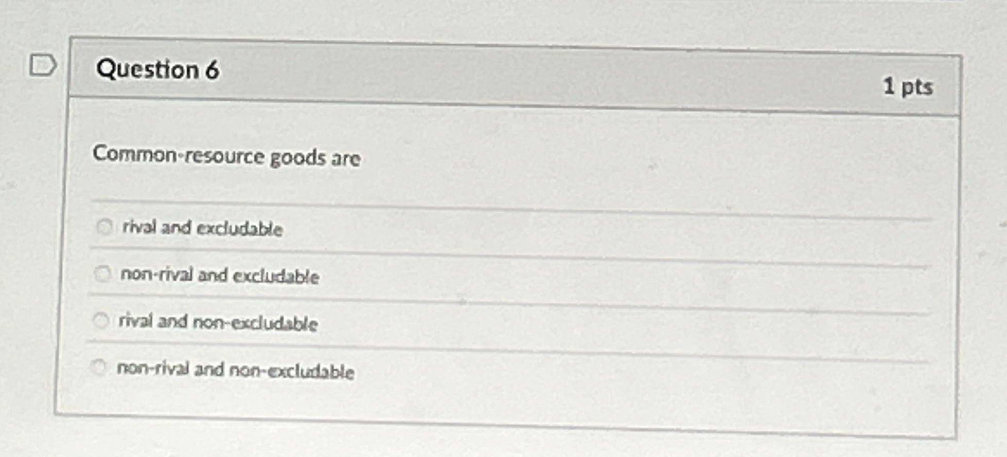 Question 6 1 pts Common - resource goods are