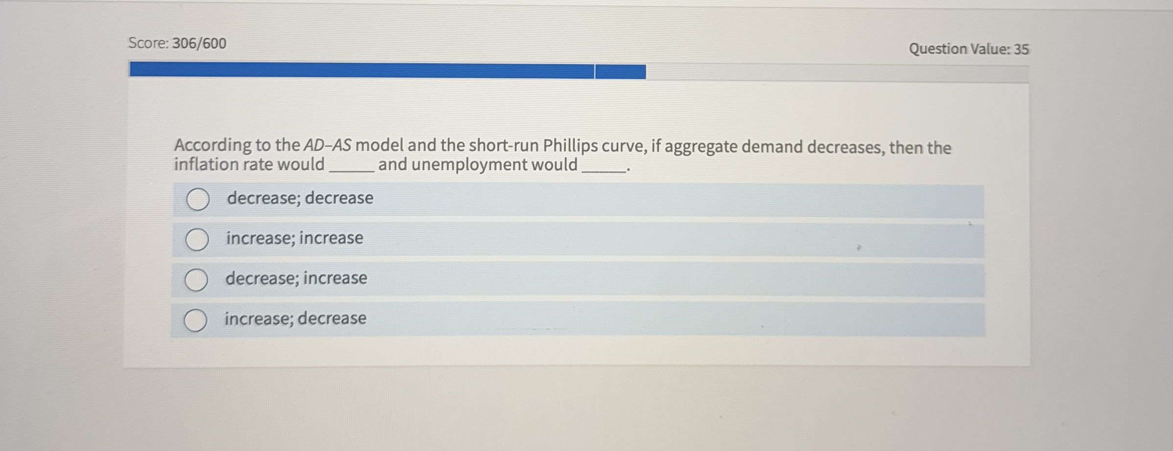 Score: 3 0 6 / 6 0 0 Question Value: 3 5