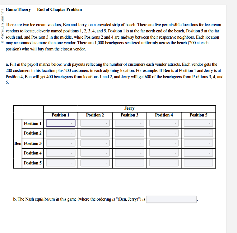 Game Theory - End of Chapter Problem There are
