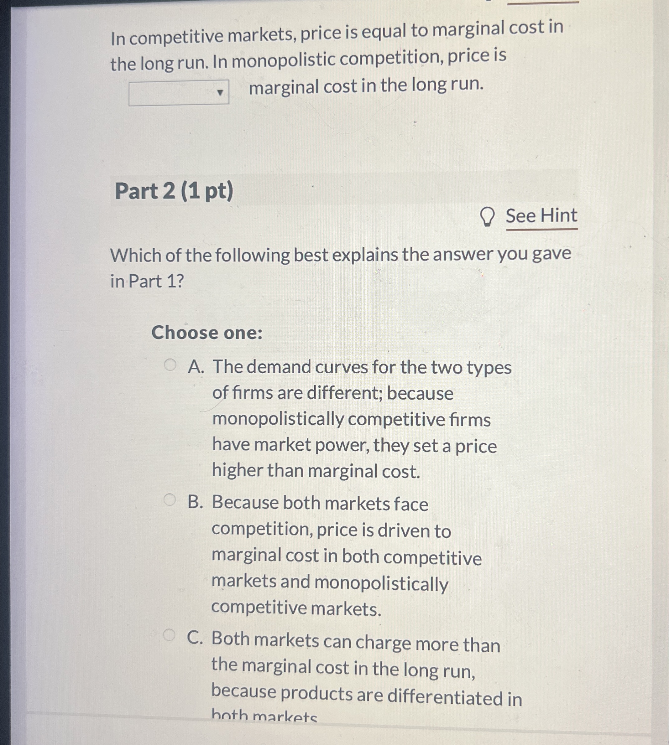 In competitive markets, price is equal to