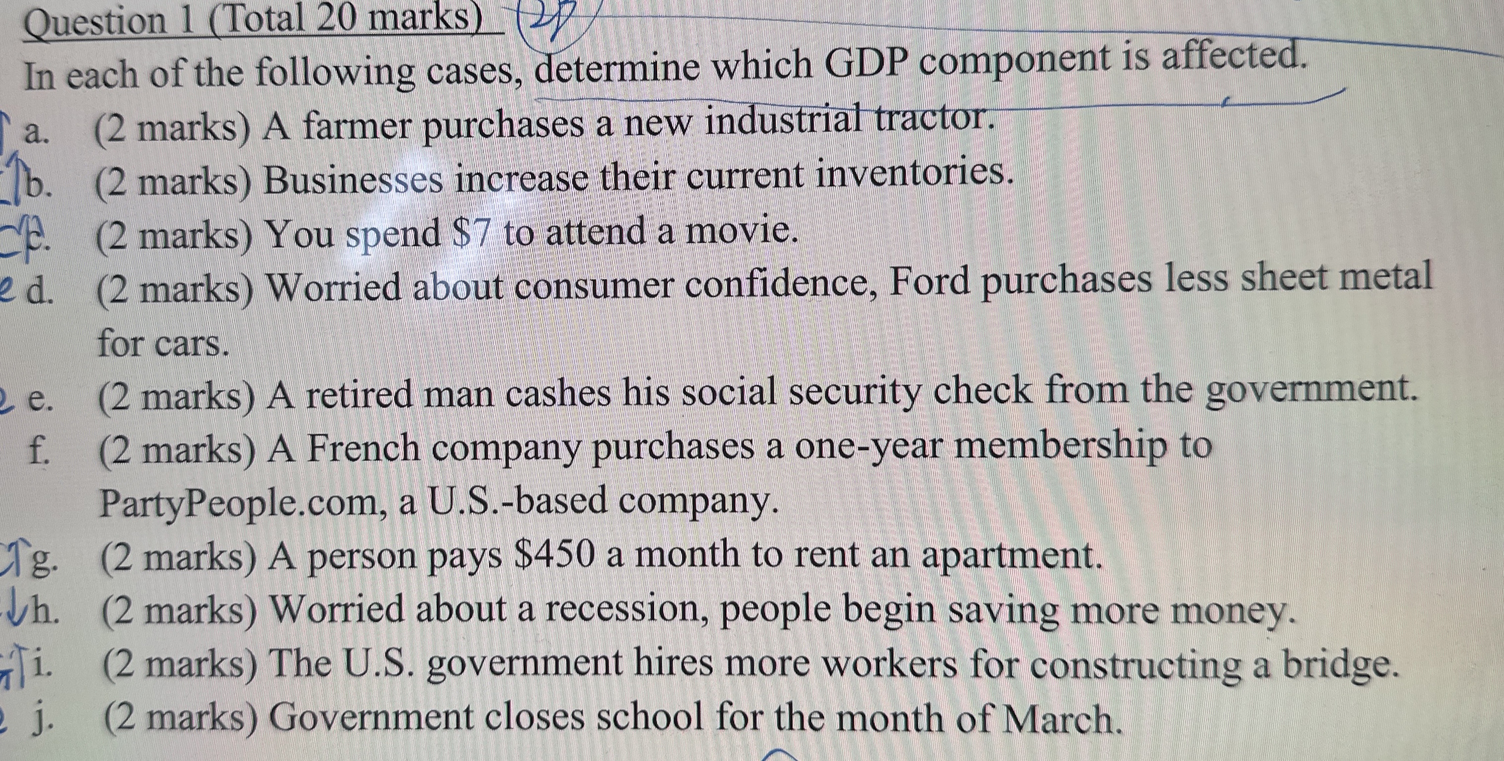 Question 1 ( Total 2 0 marks ) In each of the