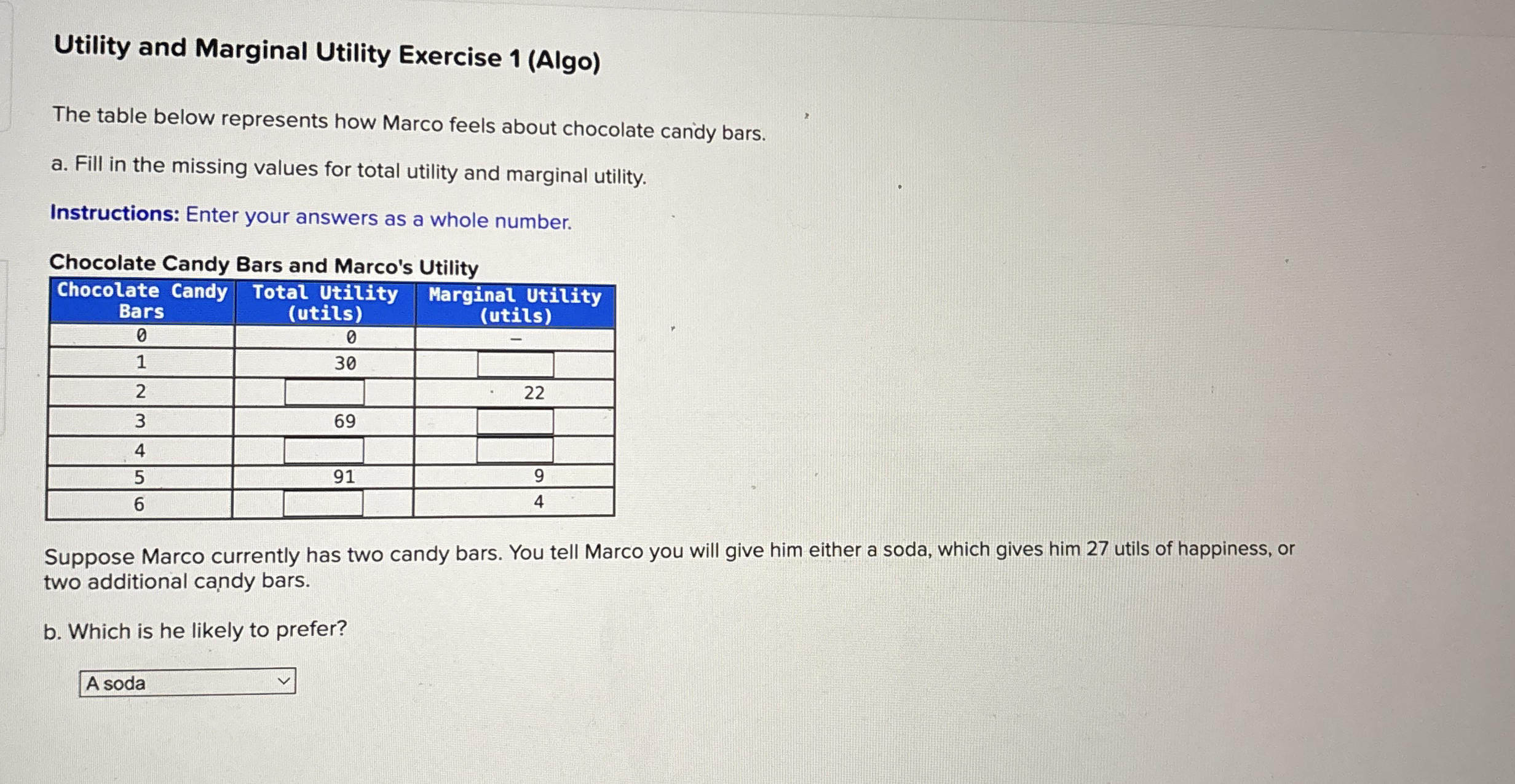Utility and Marginal Utility Exercise 1 ( Algo )