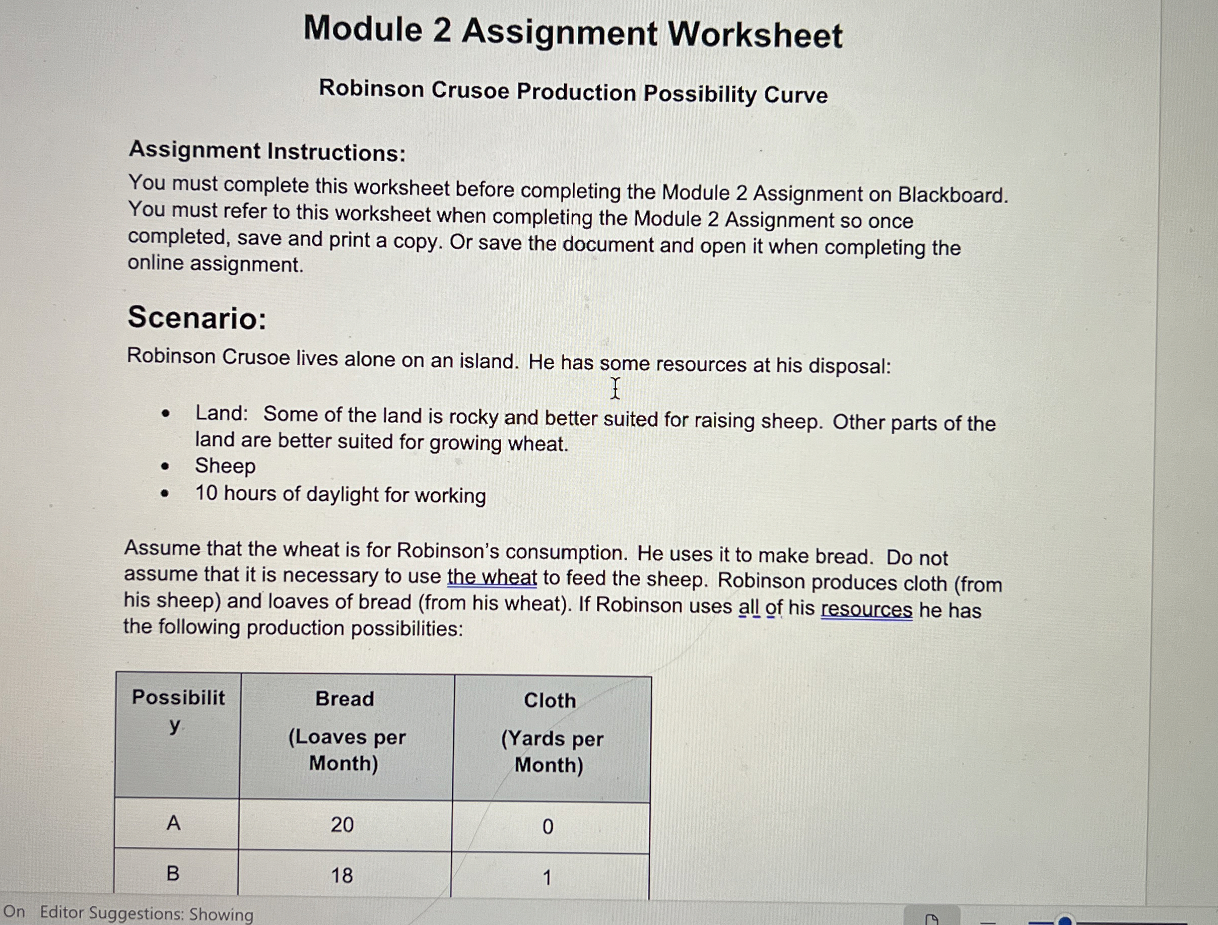 Module 2 Assignment Worksheet Robinson Crusoe