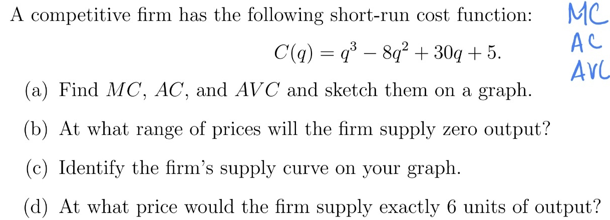 A competitive firm has the following short - run