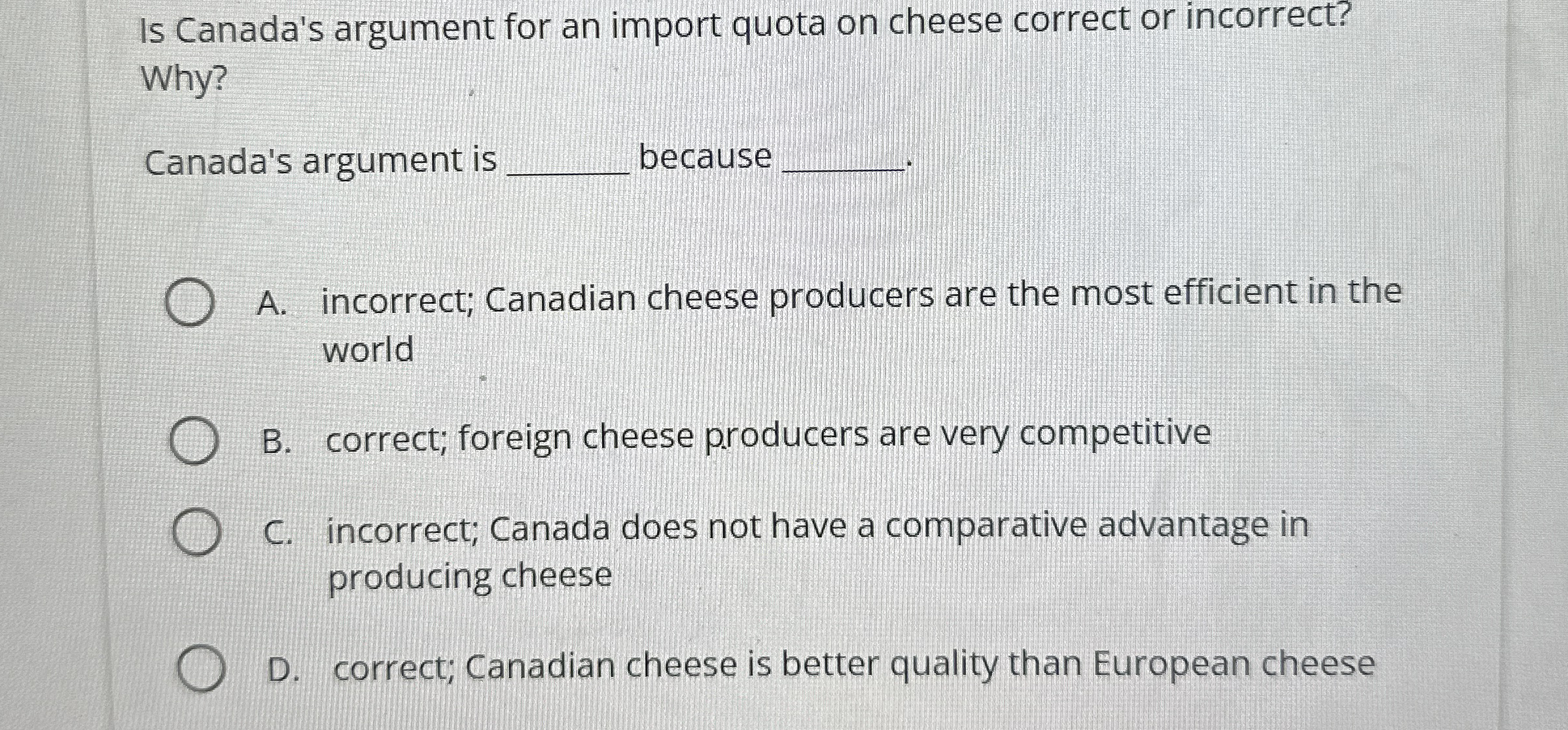 Is Canada's argument for an import quota on