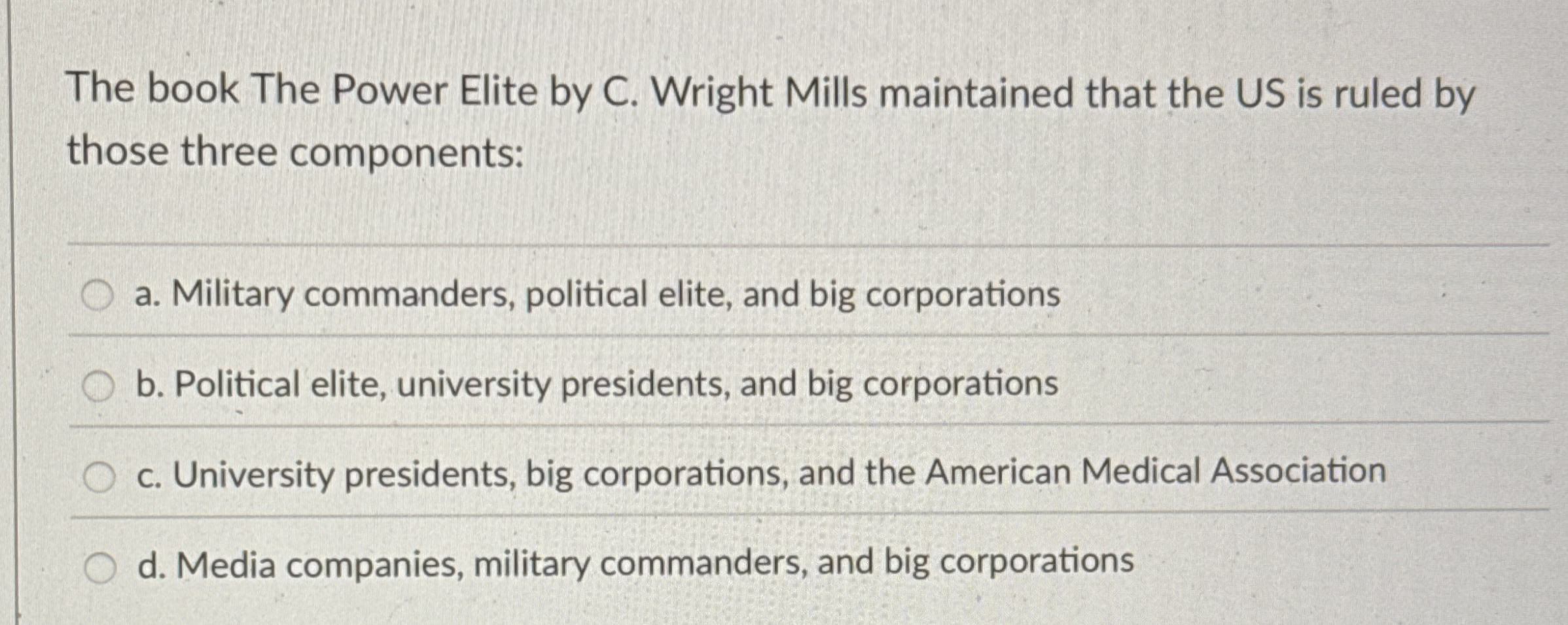 The book The Power Elite by C . Wright Mills