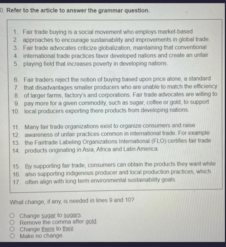 Refer to the article to answer the grammar