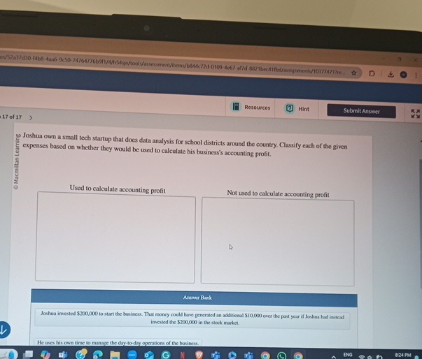 Resources ( 2 ) Hint Submit Answer 1 7 of 1 7