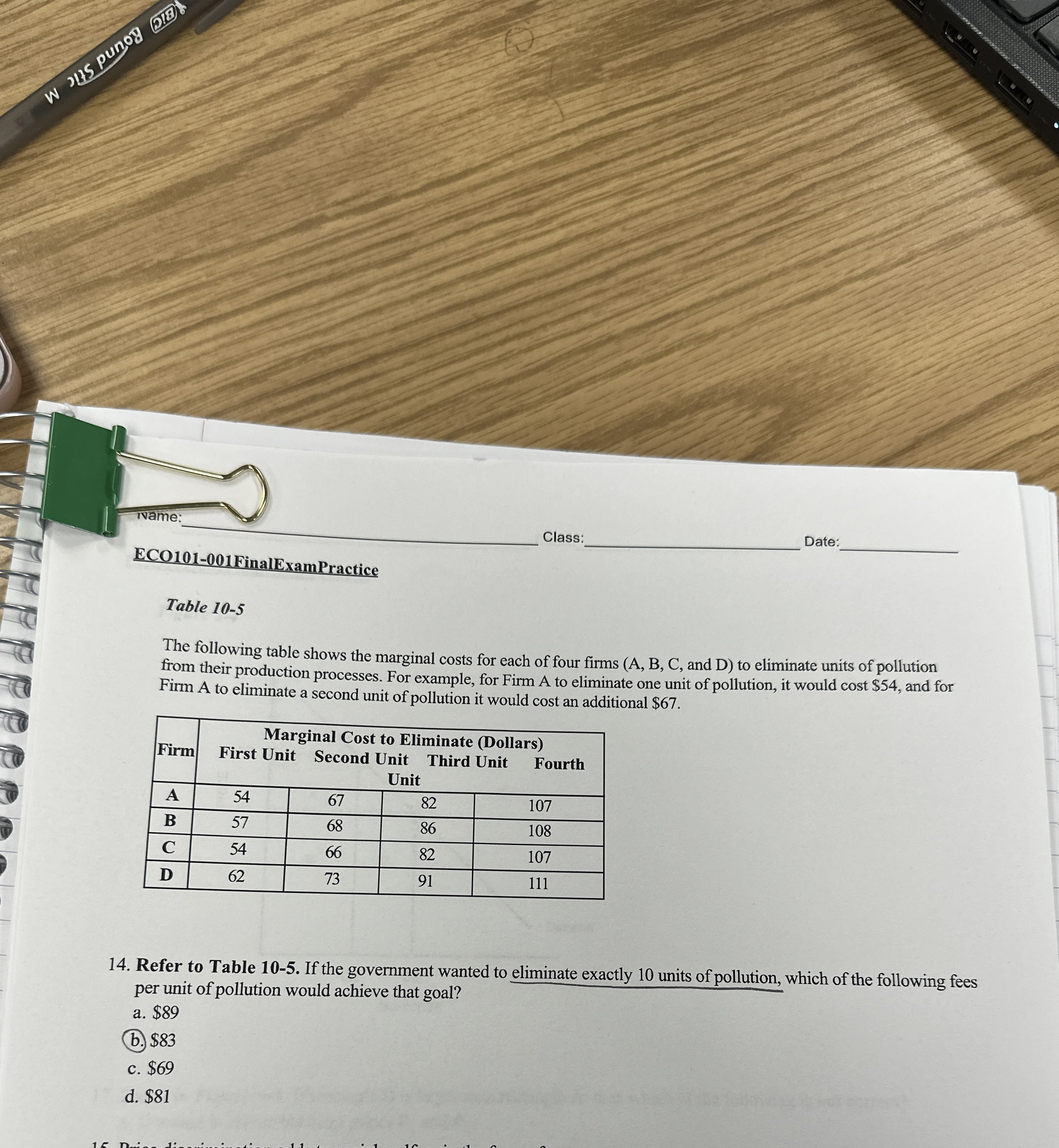 Name: Class Date: ECO 1 0 1 - 0 0 1