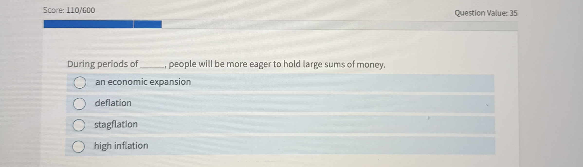 Score: 1 1 0 / 6 0 0 Question Value: 3 5 During