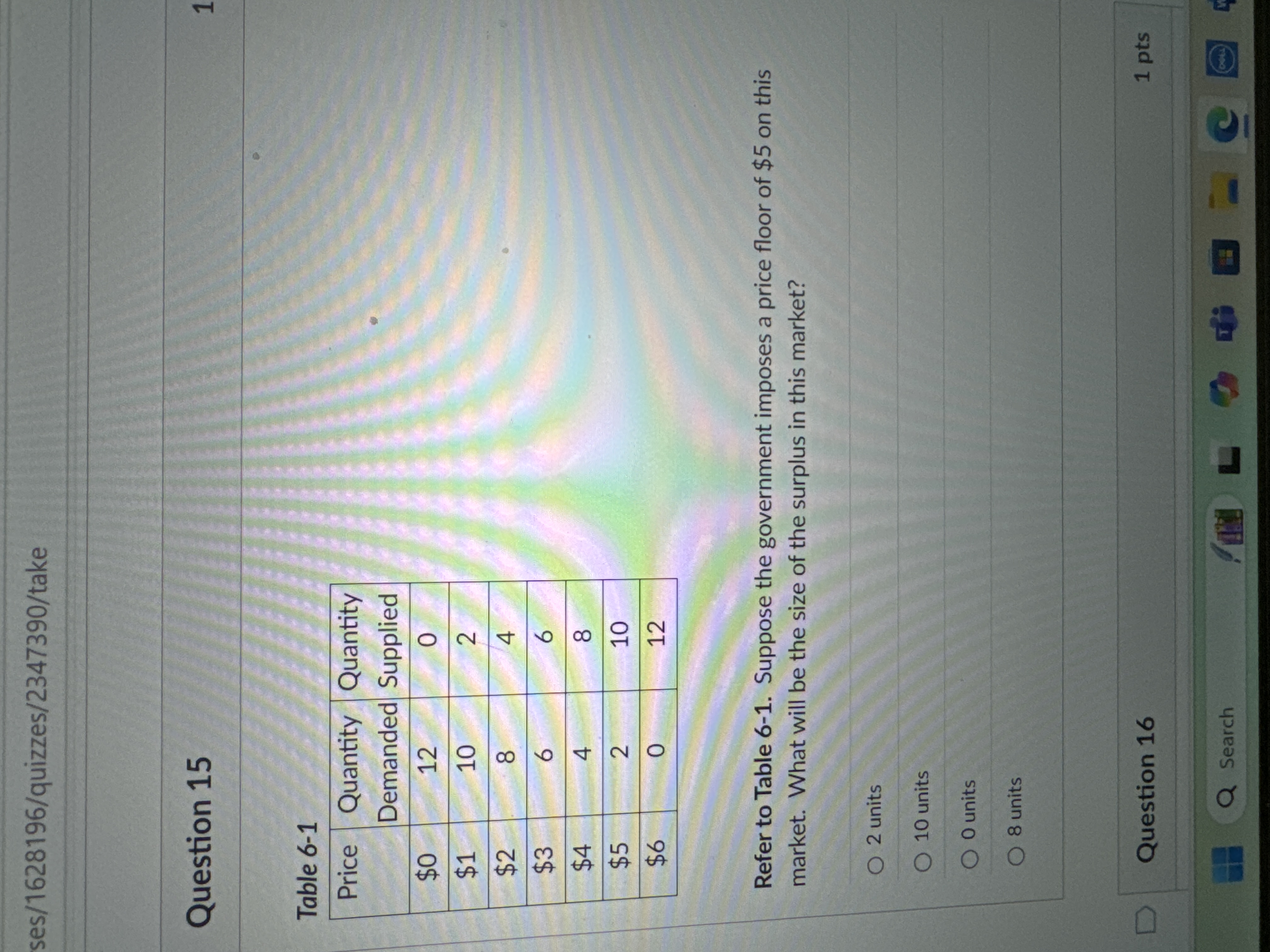 Question 1 5 Table 6 - 1 Refer to Table 6 - 1 .