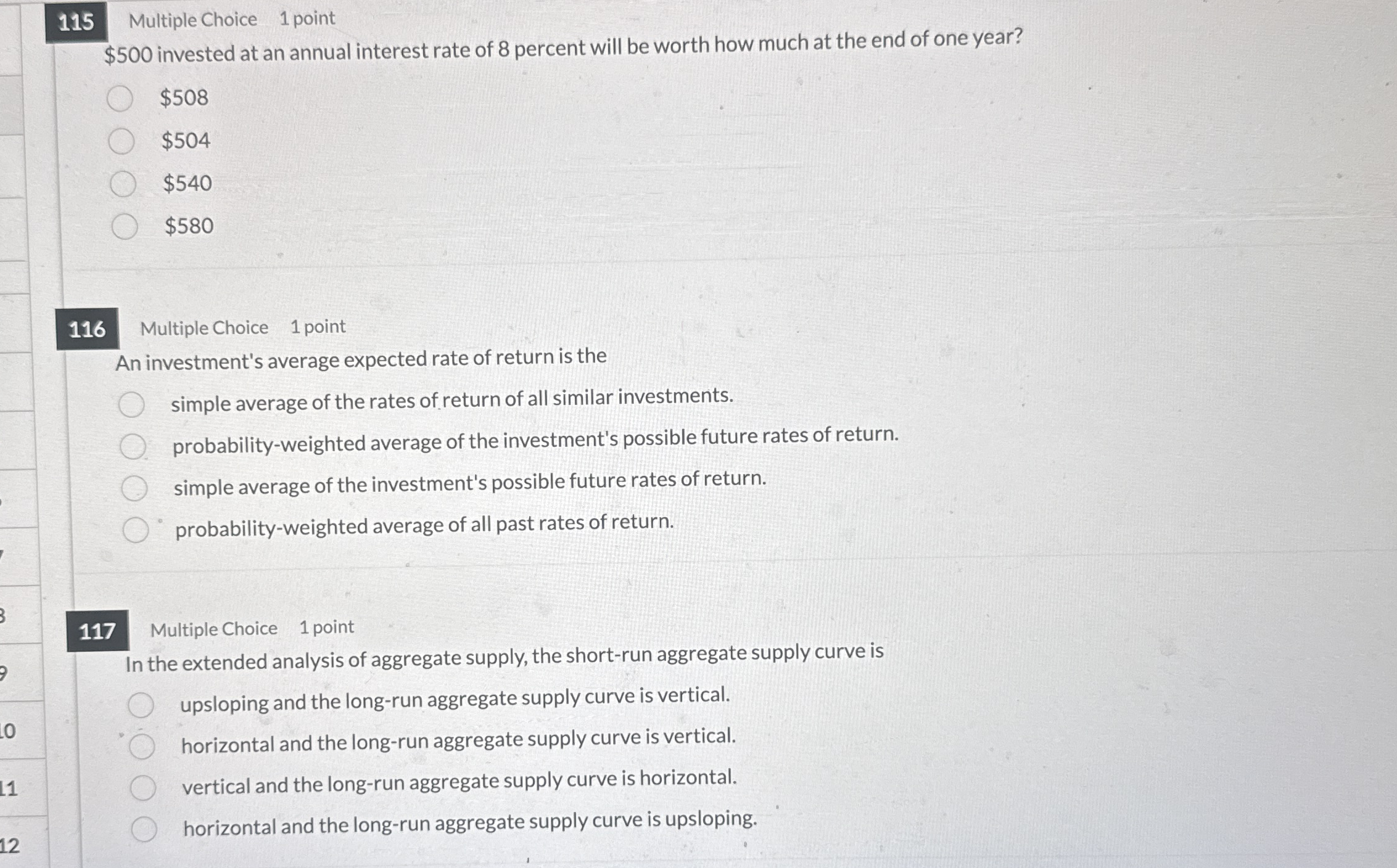 1 1 5 Multiple Choice 1 point $ 5 0 0 invested at