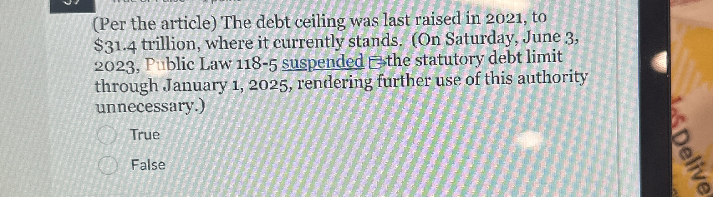 ( Per the article ) The debt ceiling was last
