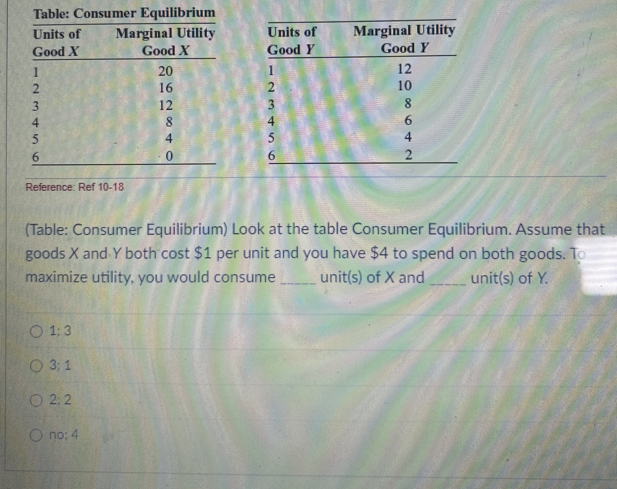 Table: Consumer Equilibrium \ table [ [ \ table [