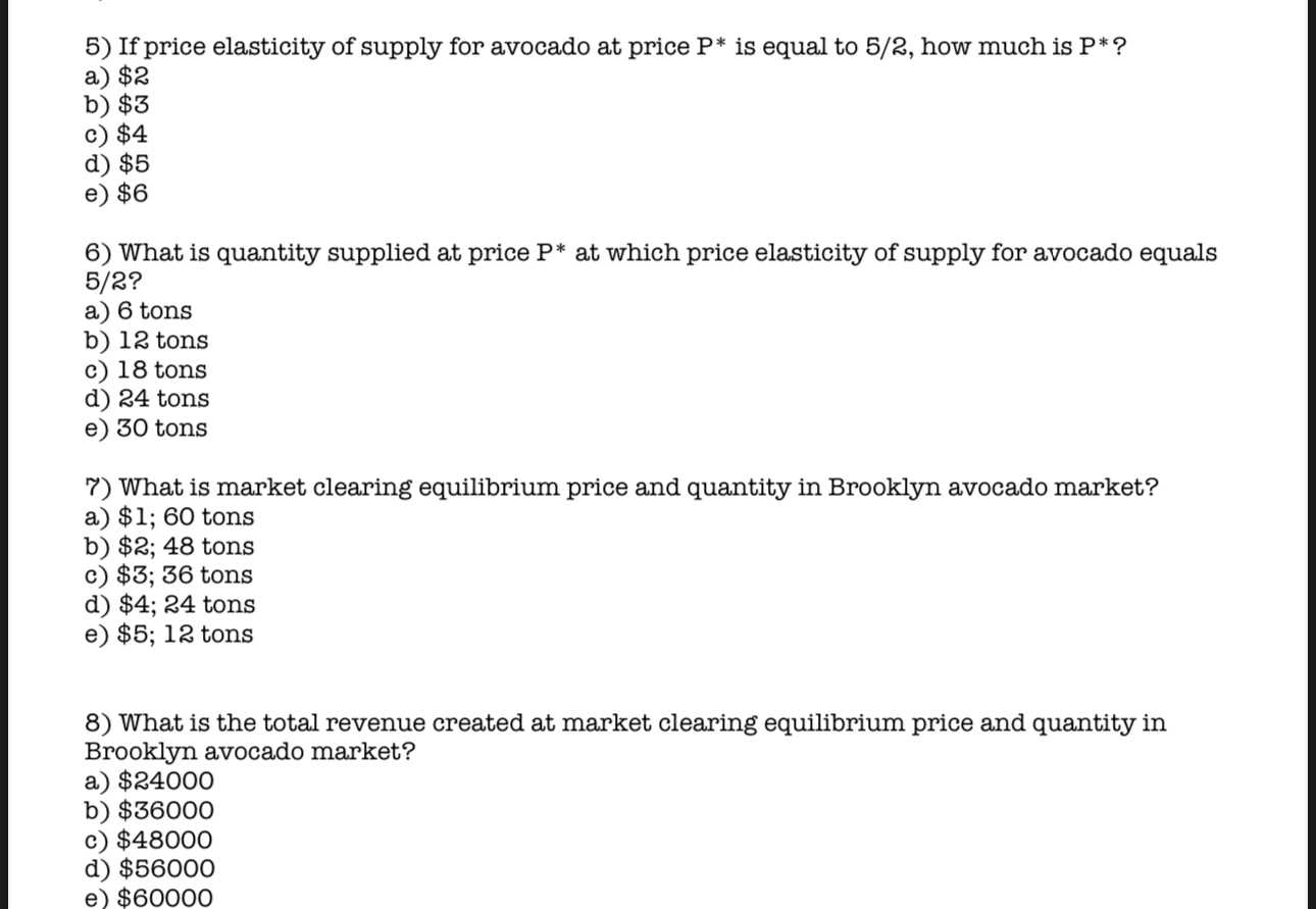 If price elasticity of supply for avocado at