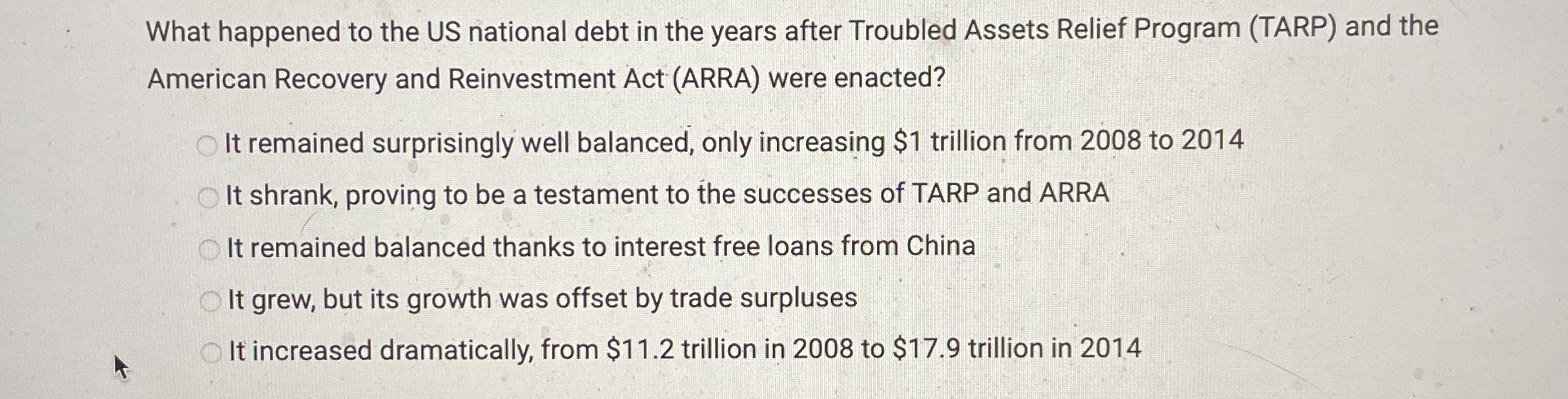 What happened to the US national debt in the