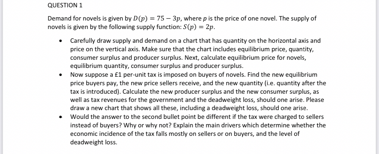 QUESTION 1 Demand for novels is given by D ( p )