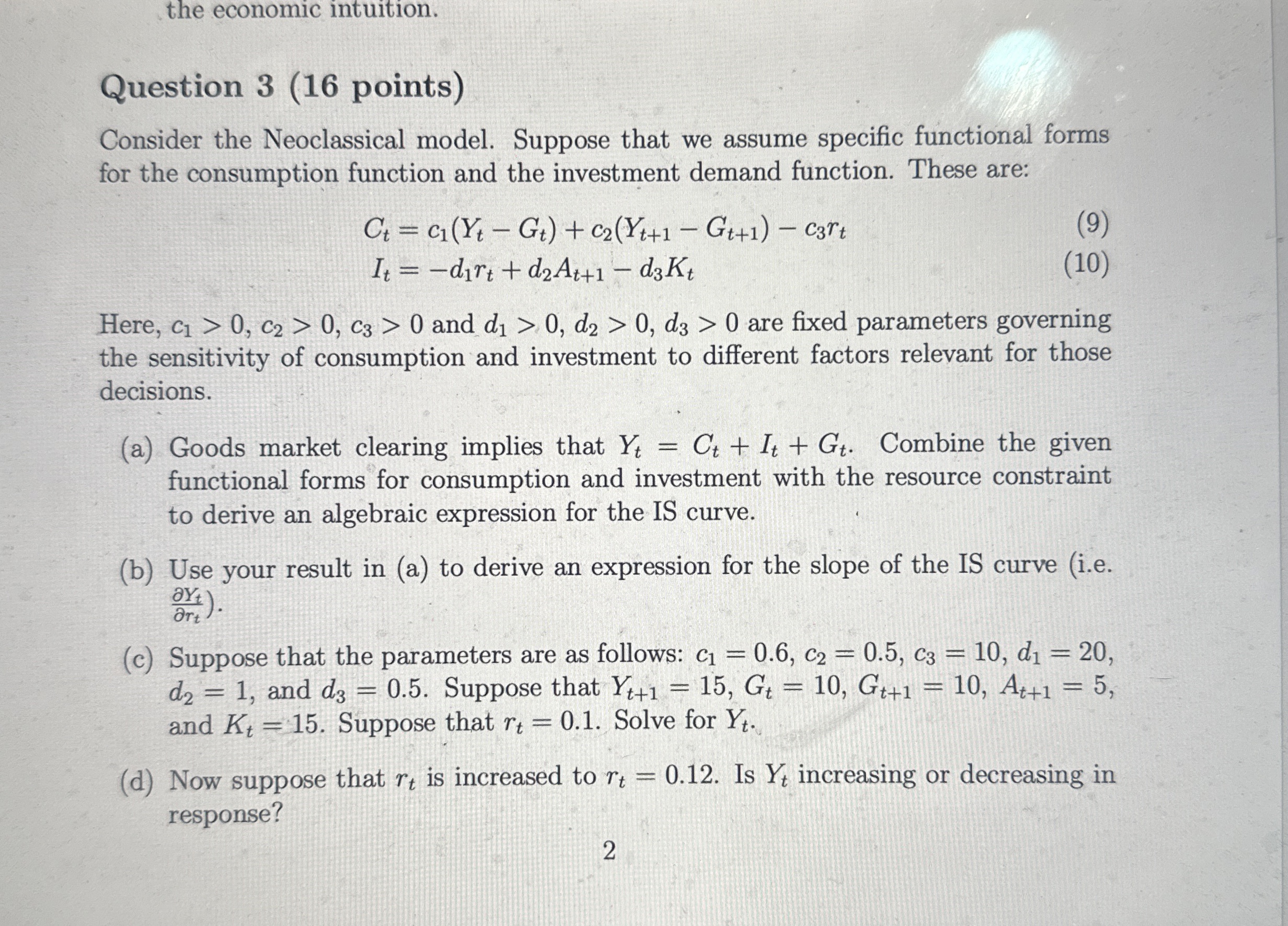 the economic intuition. Question 3 ( 1 6 points )
