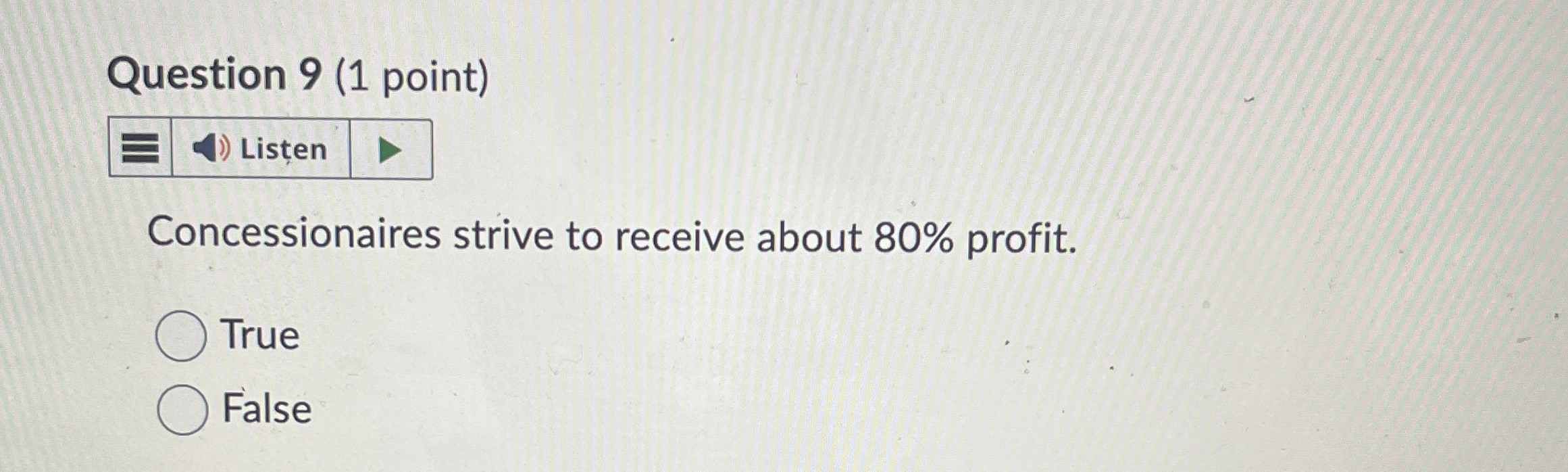 Question 9 ( 1 point ) Listen Concessionaires
