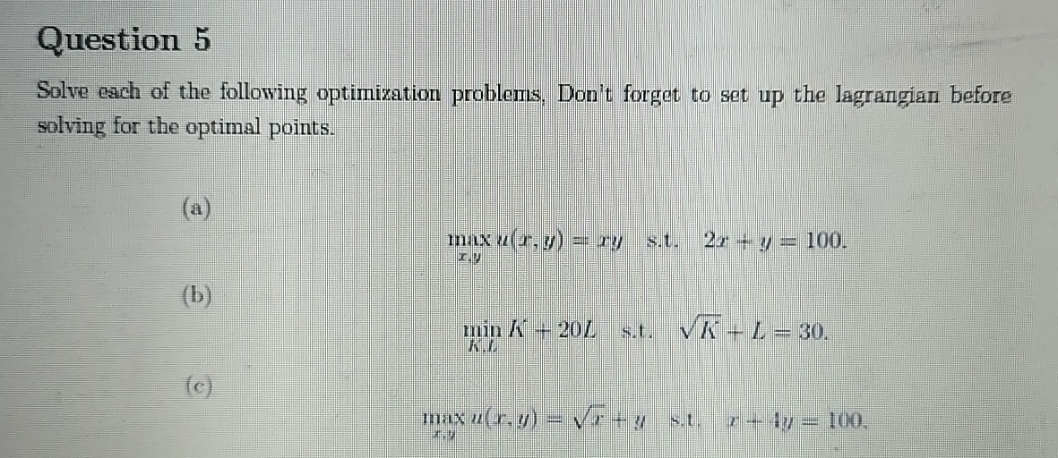 Question 5 Solve each of the following