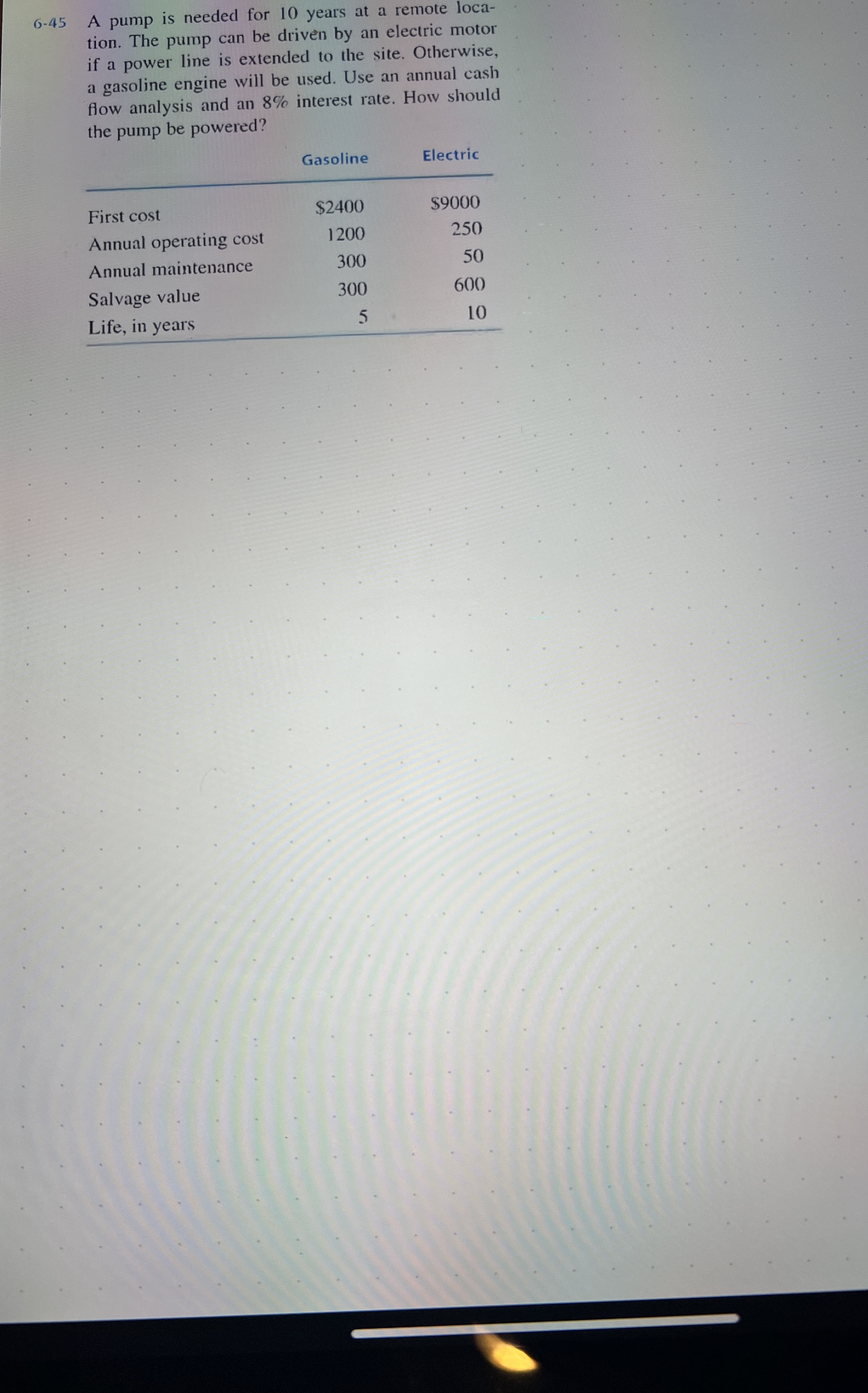 6 - 4 5 A pump is needed for 1 0 years at a