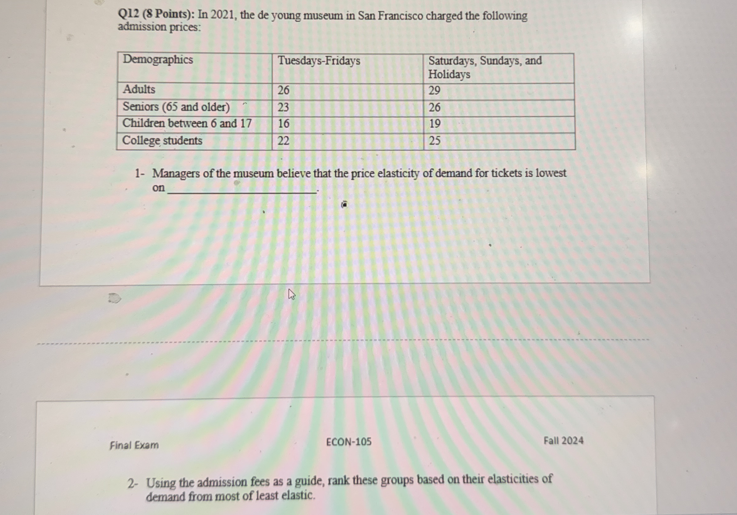 Q 1 2 ( 8 Points ) : In 2 0 2 1 , the de young