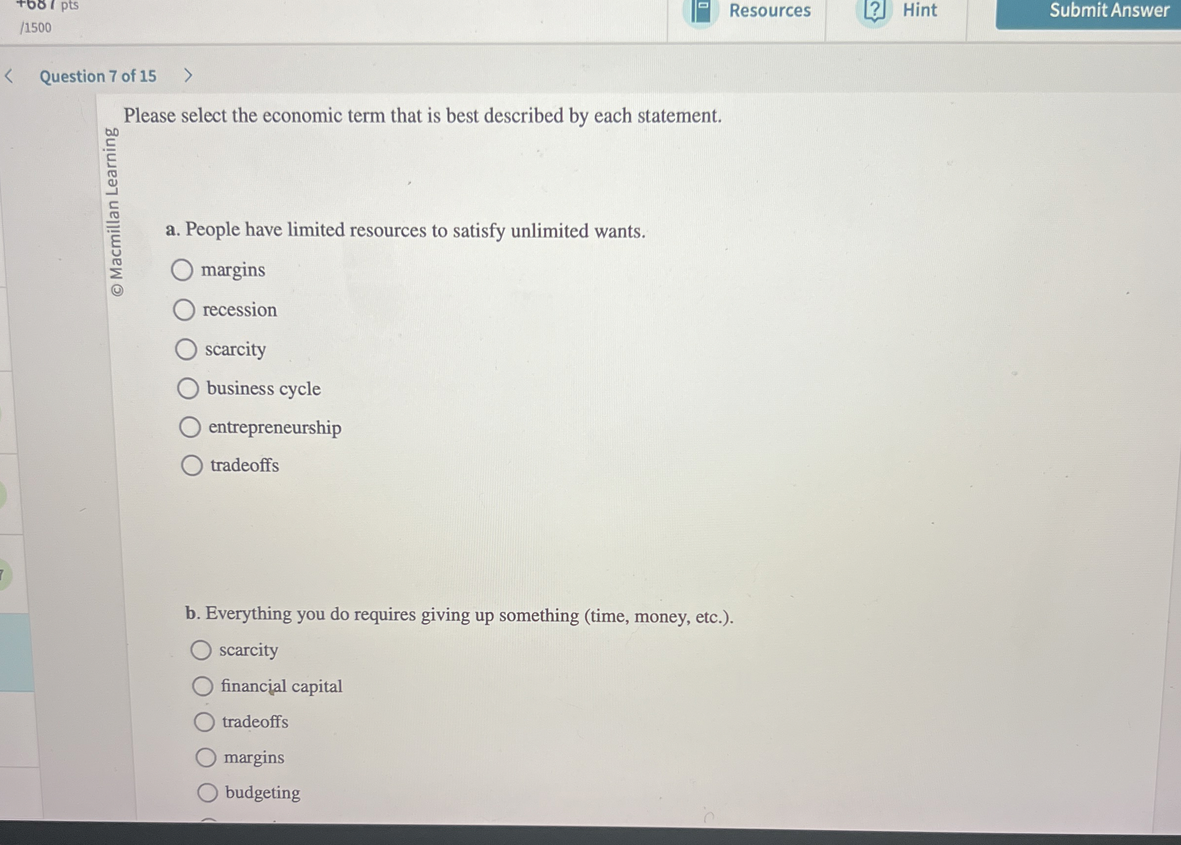 0 8 / pts / 1 5 0 0 Resources Hint Submit Answer