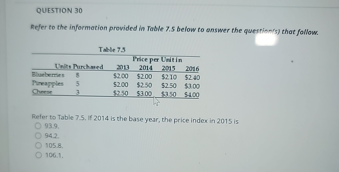 QUESTION 3 0 Refer to the information provided in