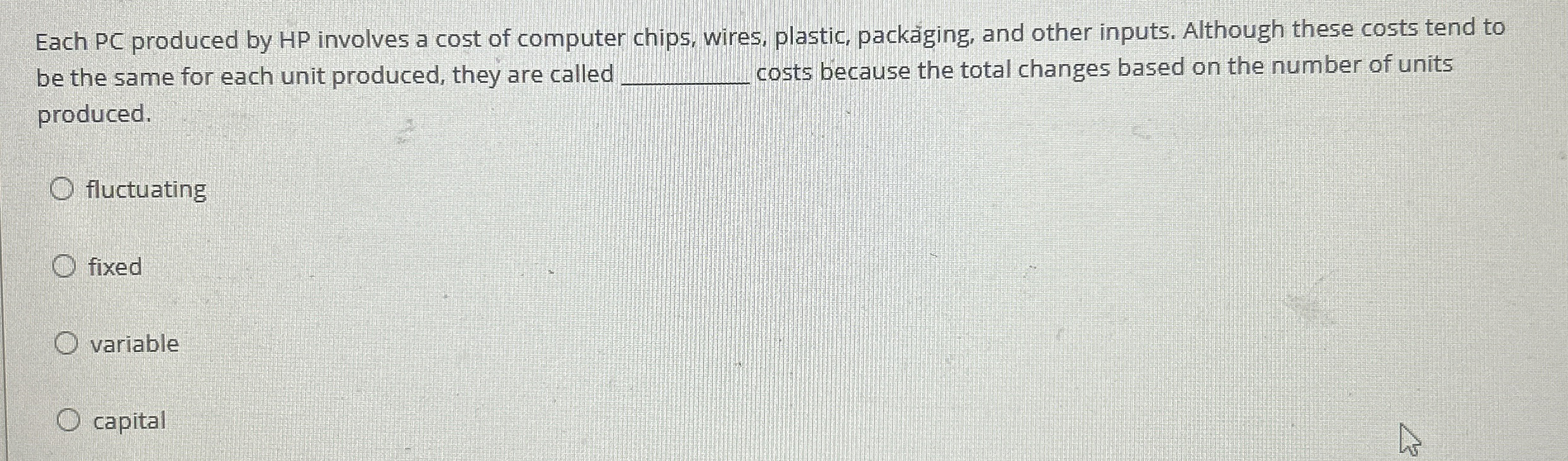 Each PC produced by HP involves a cost of