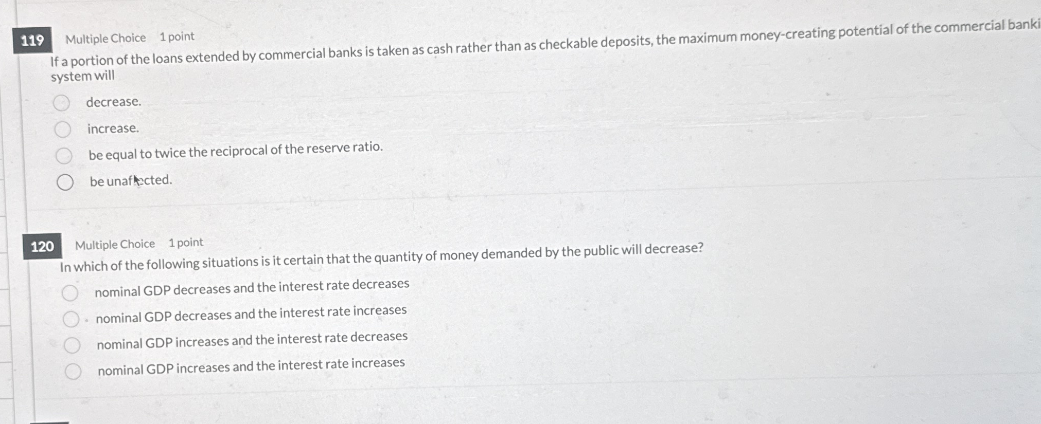 1 1 9 Multiple Choice 1 point If a portion of the