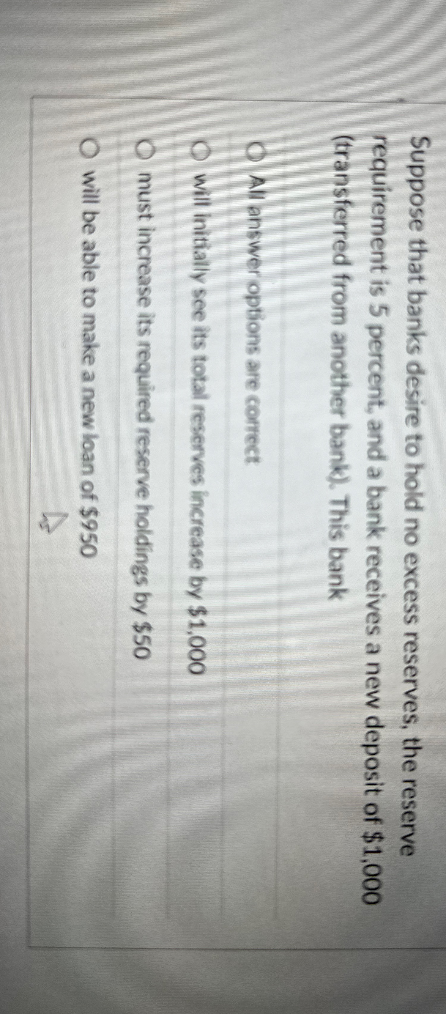 Suppose that banks desire to hold no excess