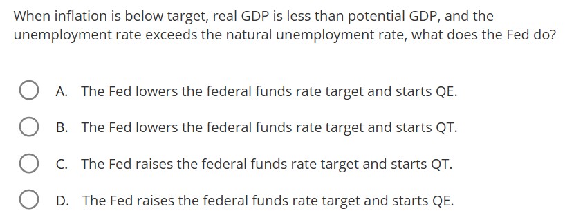 When inflation is below target, real GDP is less