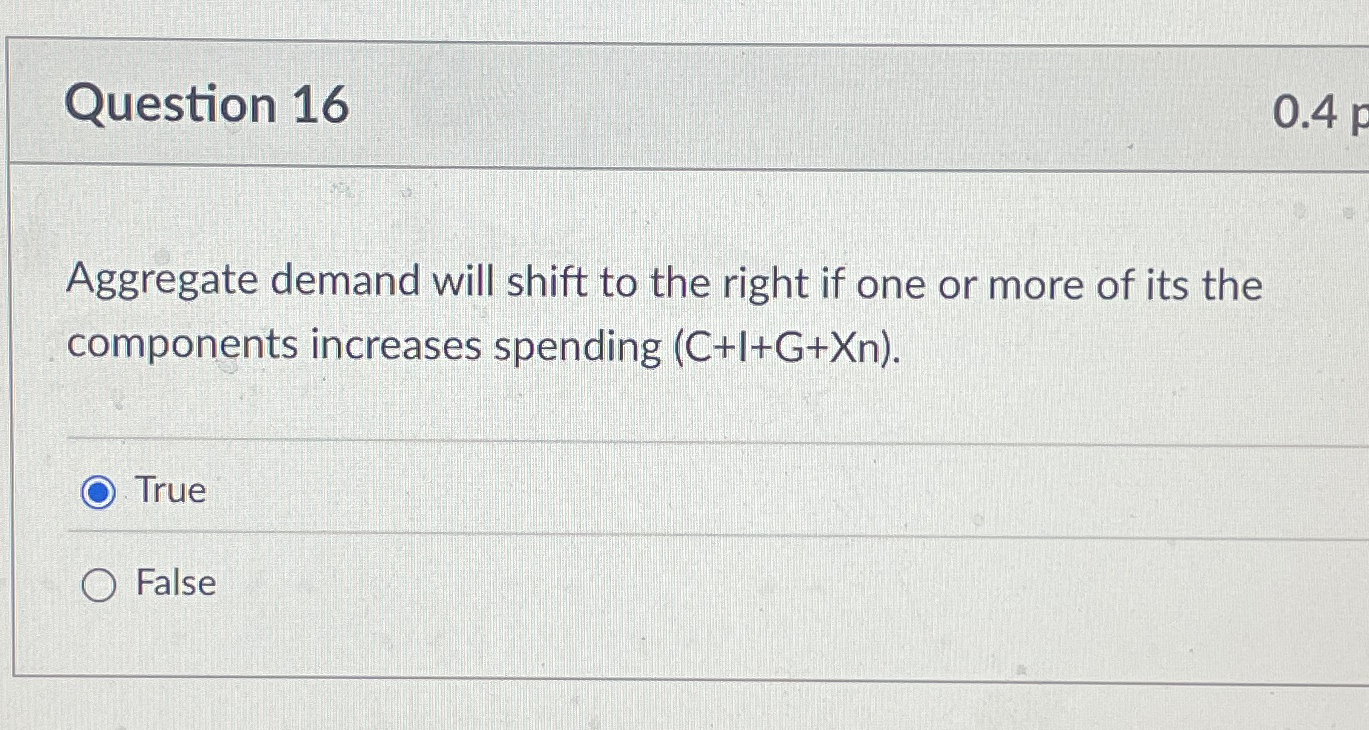 Question 1 6 0 . 4 Aggregate demand will shift to